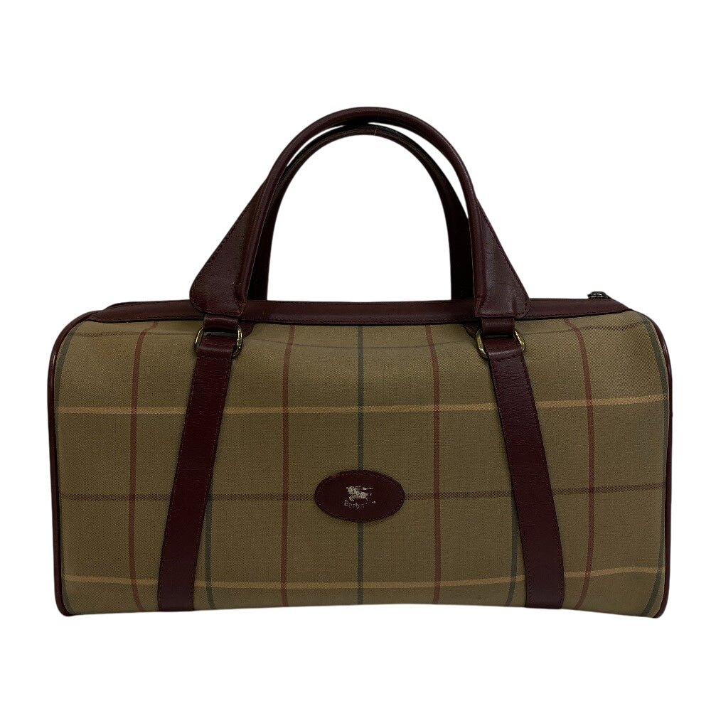 Burberrys Boston Duffel Bag Mega Check Leather Canvas Beige Travel Bag