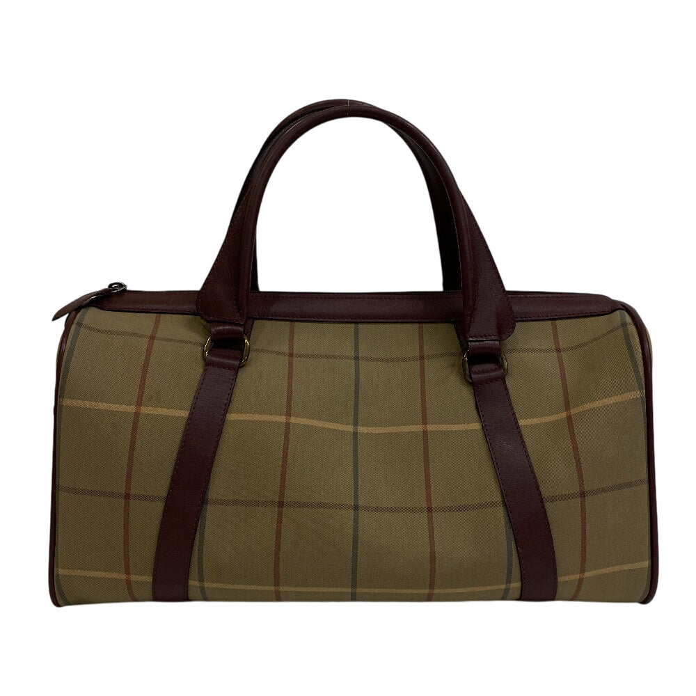 Burberrys Boston Duffel Bag Mega Check Leather Canvas Beige Travel Bag