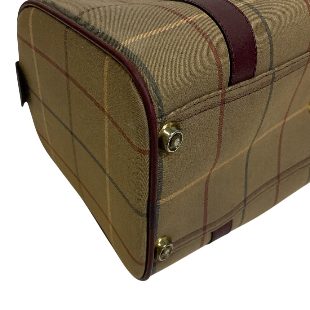 Burberrys Boston Duffel Bag Mega Check Leather Canvas Beige Travel Bag