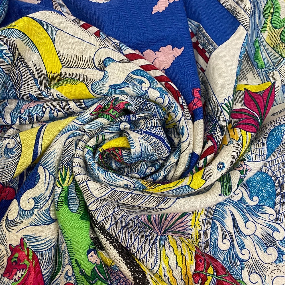 Stall Cashmere, Silk Multicolor Carre Jean Iris Blue Travel Bag