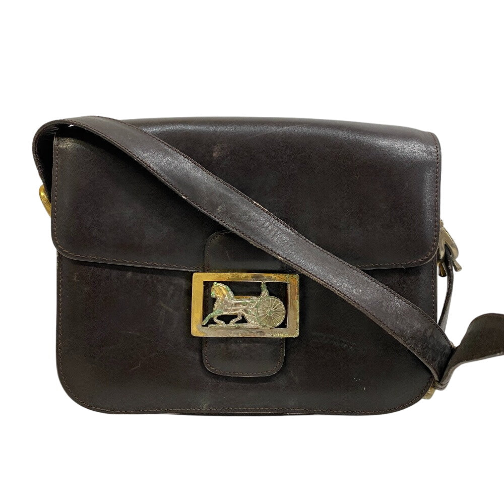 Shoulder Bag Carriage Metal Women Leather Brown