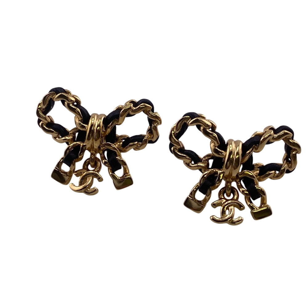 Chanel Pierce Plated COCO Mark Ribbon Gold Jewelry