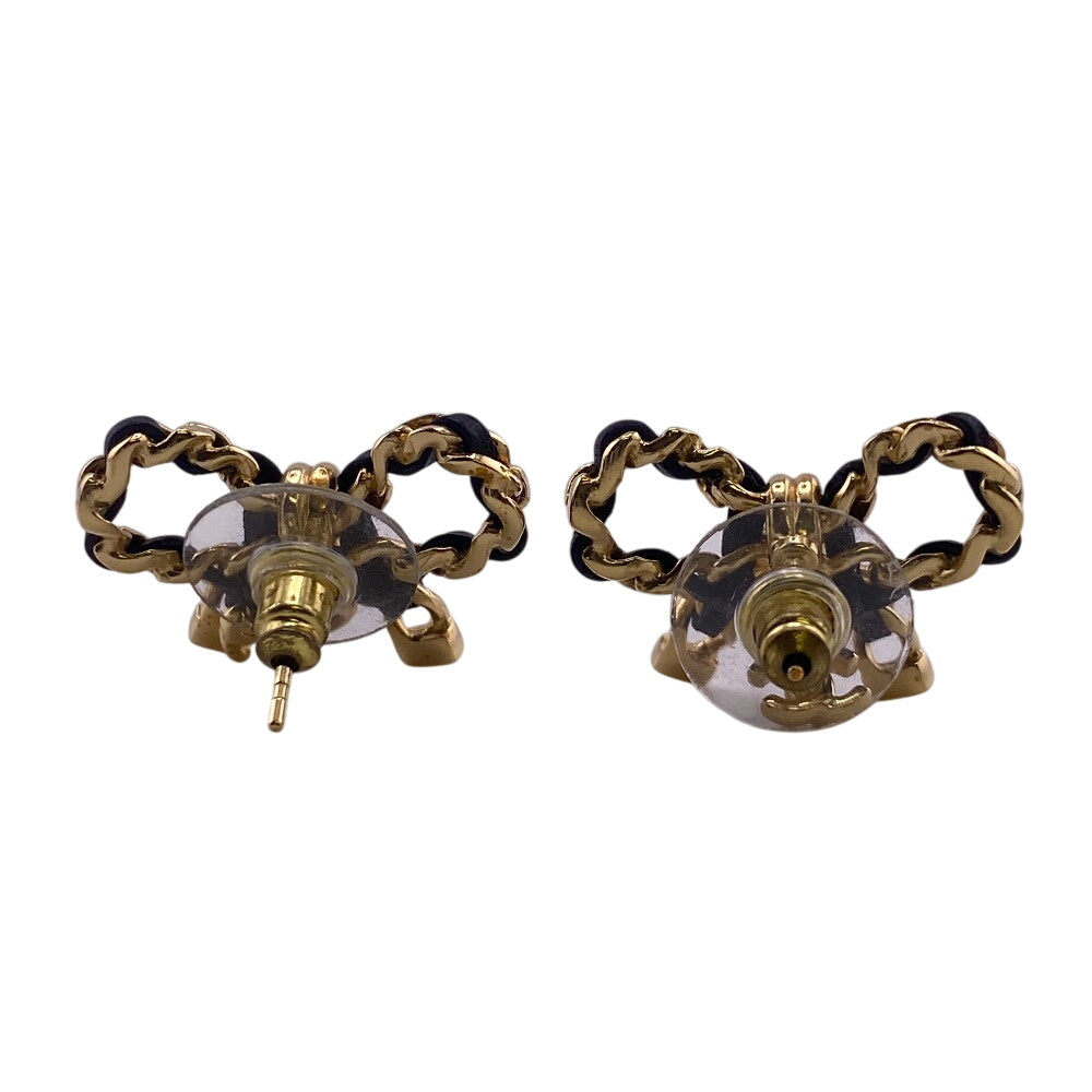 Chanel Pierce Plated COCO Mark Ribbon Gold Jewelry