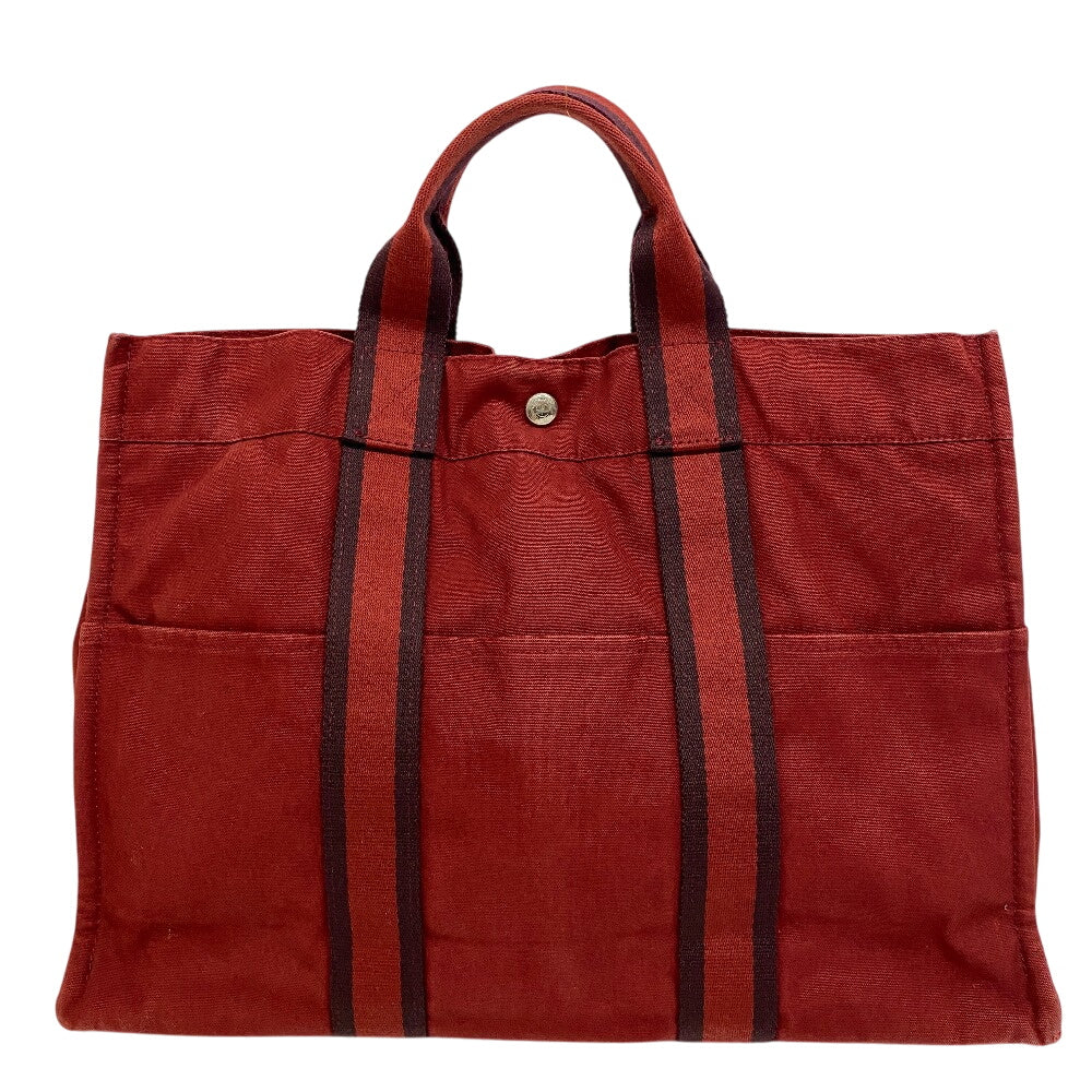 Hermes Tote Bag Cotton Handbag Shoulder Bag Fool Toemm Canvas Red