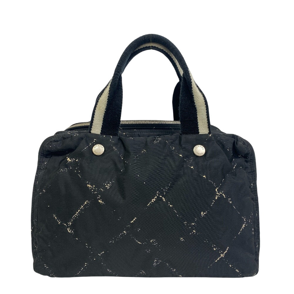 Chanel Nylon Boston Duffel Grid pattern old Black Canvas Travel Bag