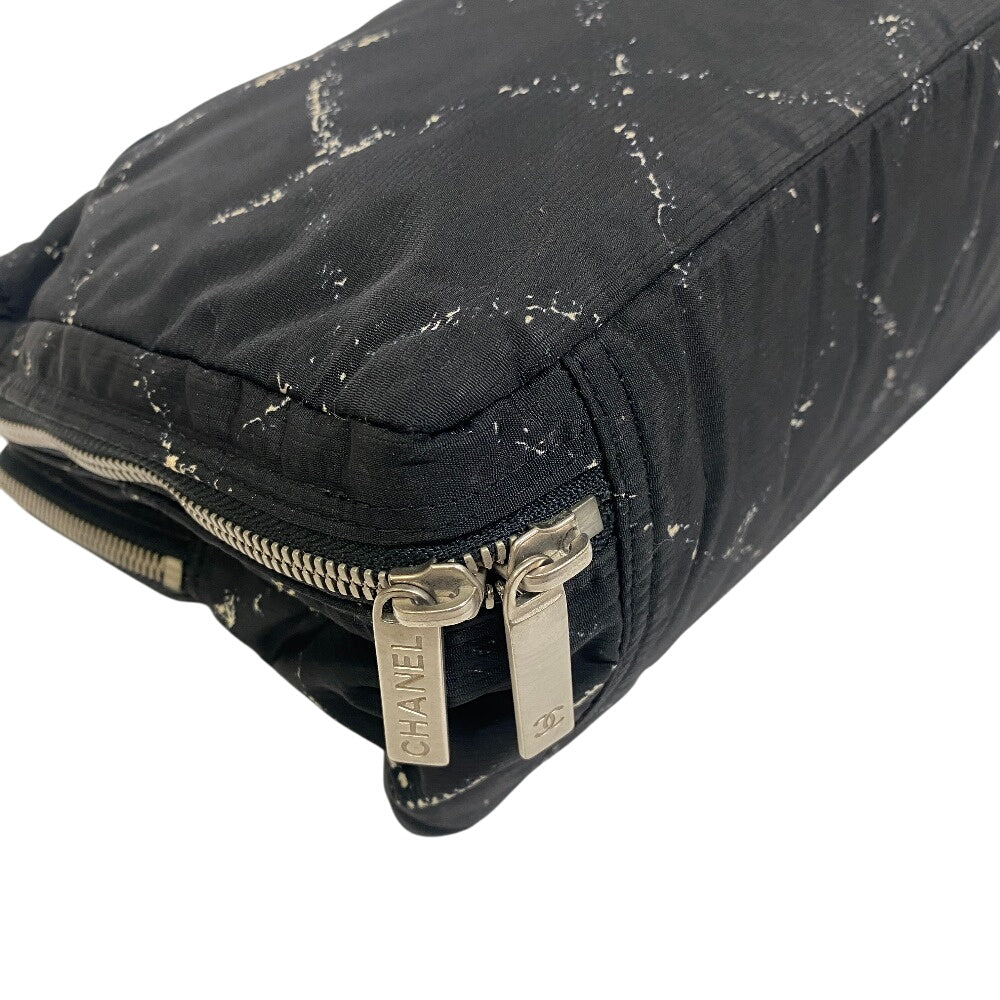 Chanel Nylon Boston Duffel Grid pattern old Black Canvas Travel Bag