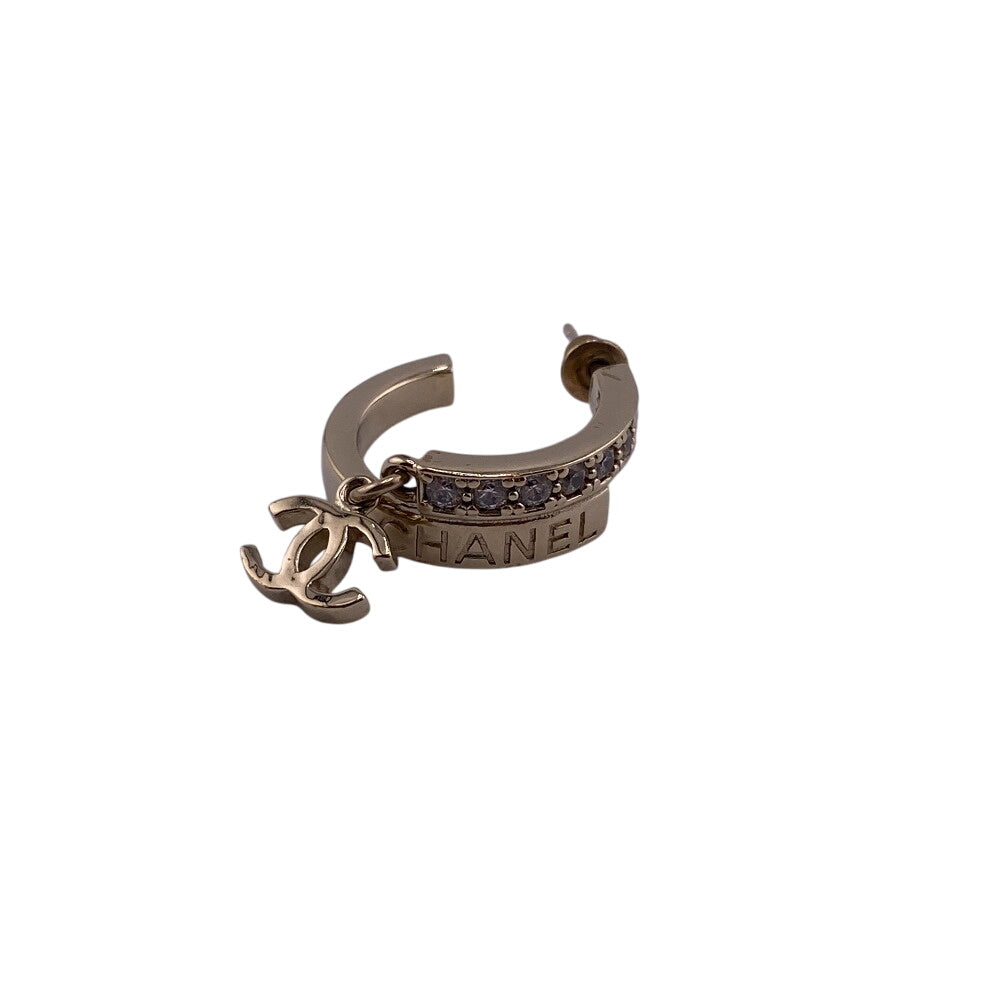 Chanel Pierce Plated Rhinestone logo COCO Gold Silver Jewelry