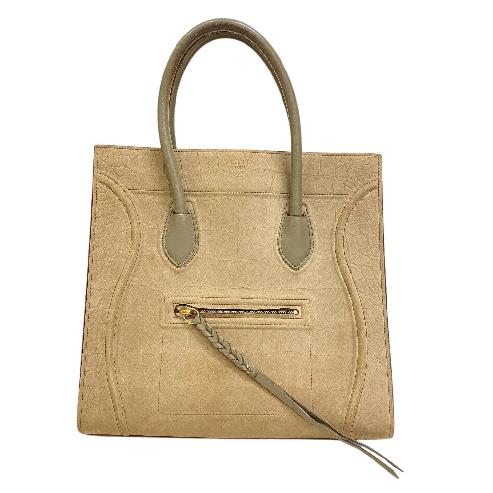 Croco Embossed Luggage Phantom Leather Beige Travel Bag