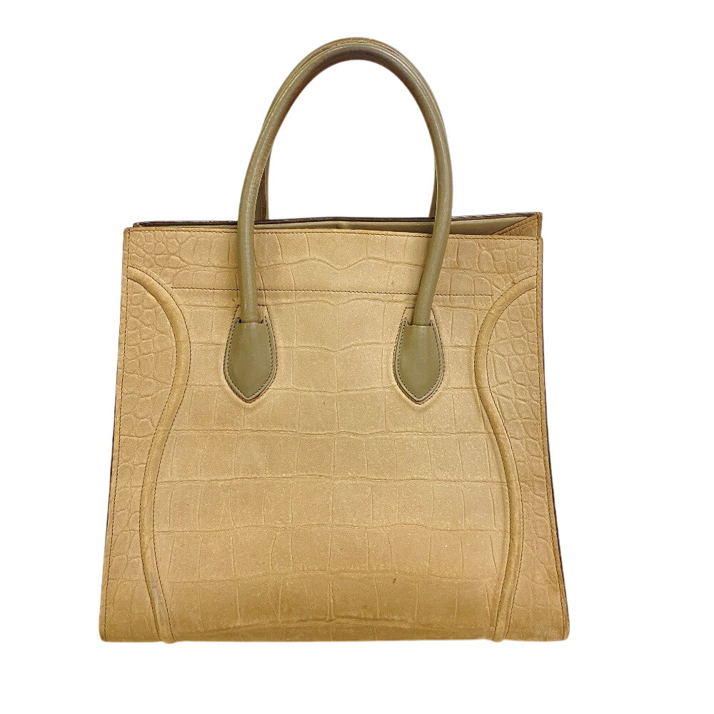 Croco Embossed Luggage Phantom Leather Beige Travel Bag
