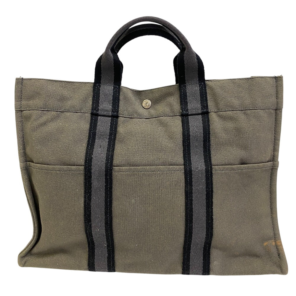 Hermes Tote Bag Cotton Khaki Tote Baga4 Fool Toe Green