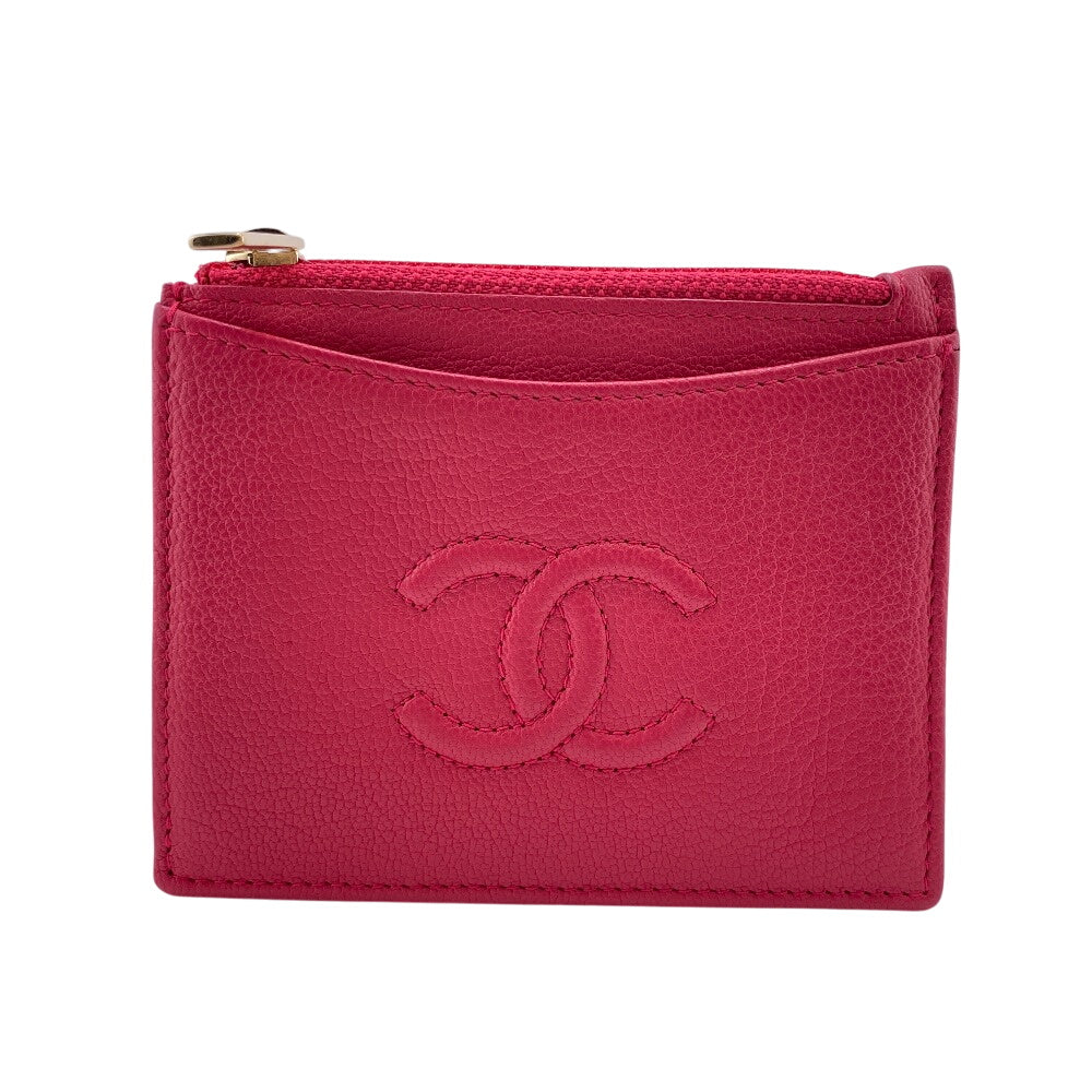 Chanel Coin Fragment Card COCO Mark Pink Leather Wallet Case