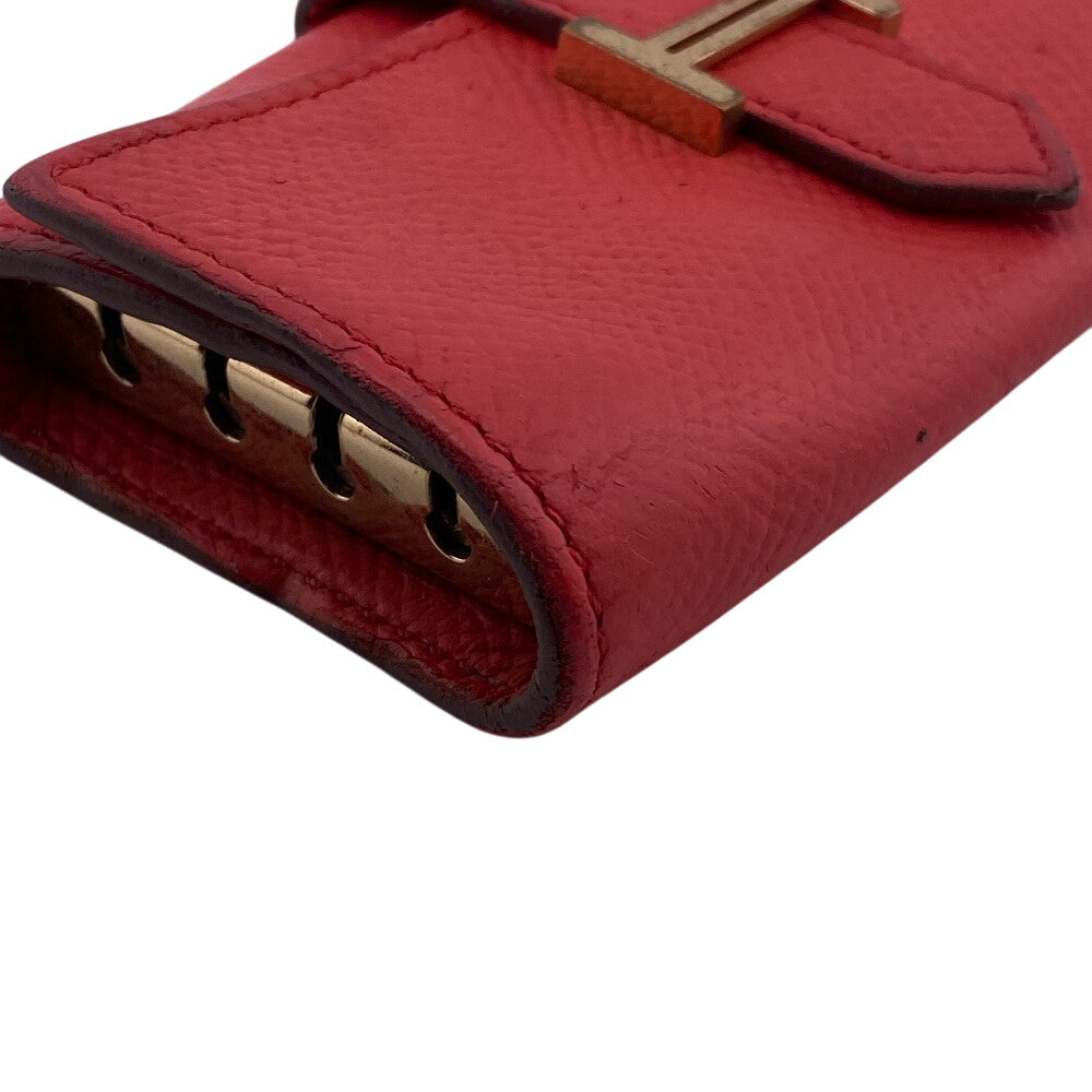 Key Case Key Holder Trifold Bean Key Leather Red Travel Bag