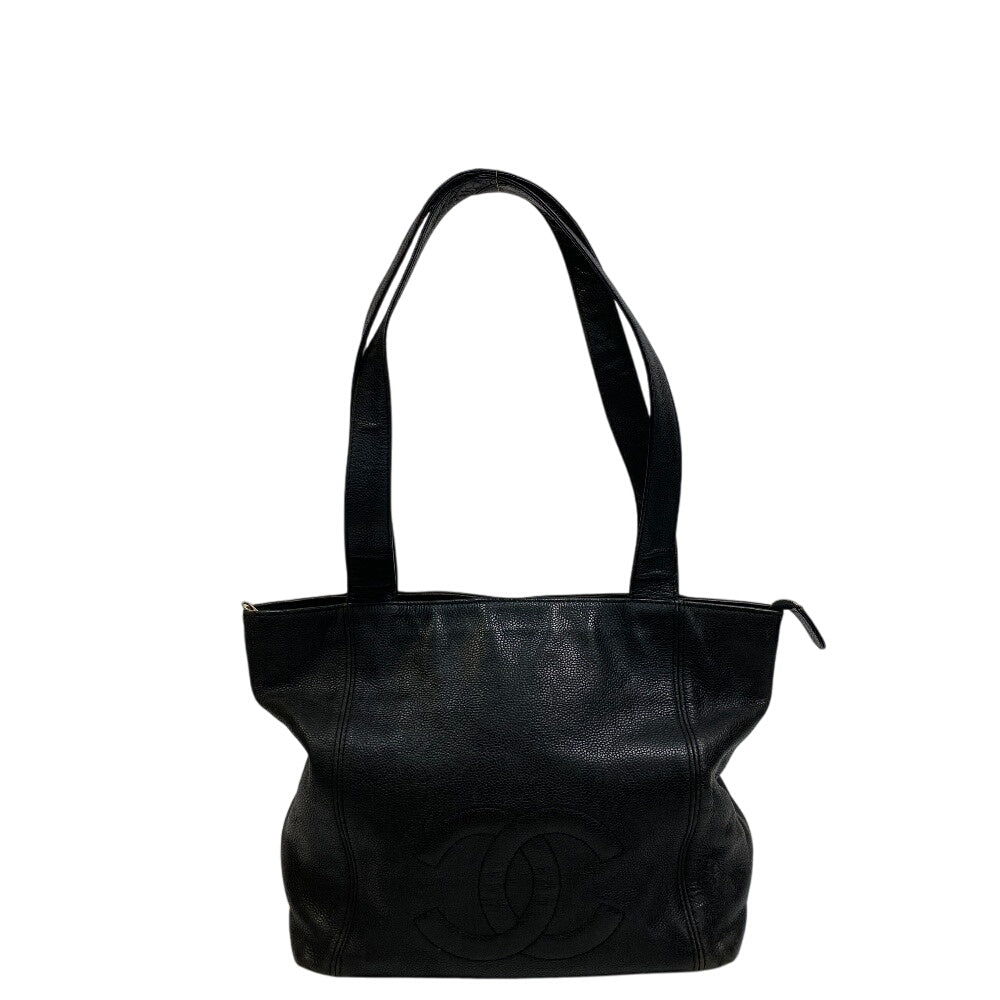 Chanel Caviar skin COCO Mark Black Tote Bag 2