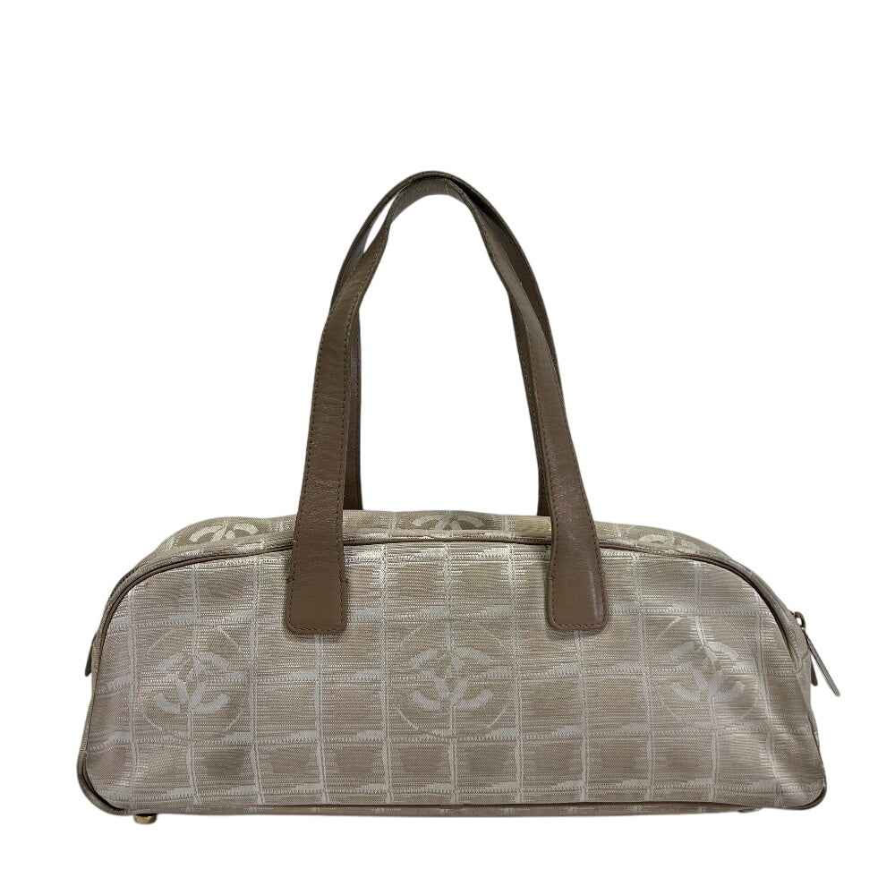 Chanel Nylon New Boston Beige Leather Travel Bag