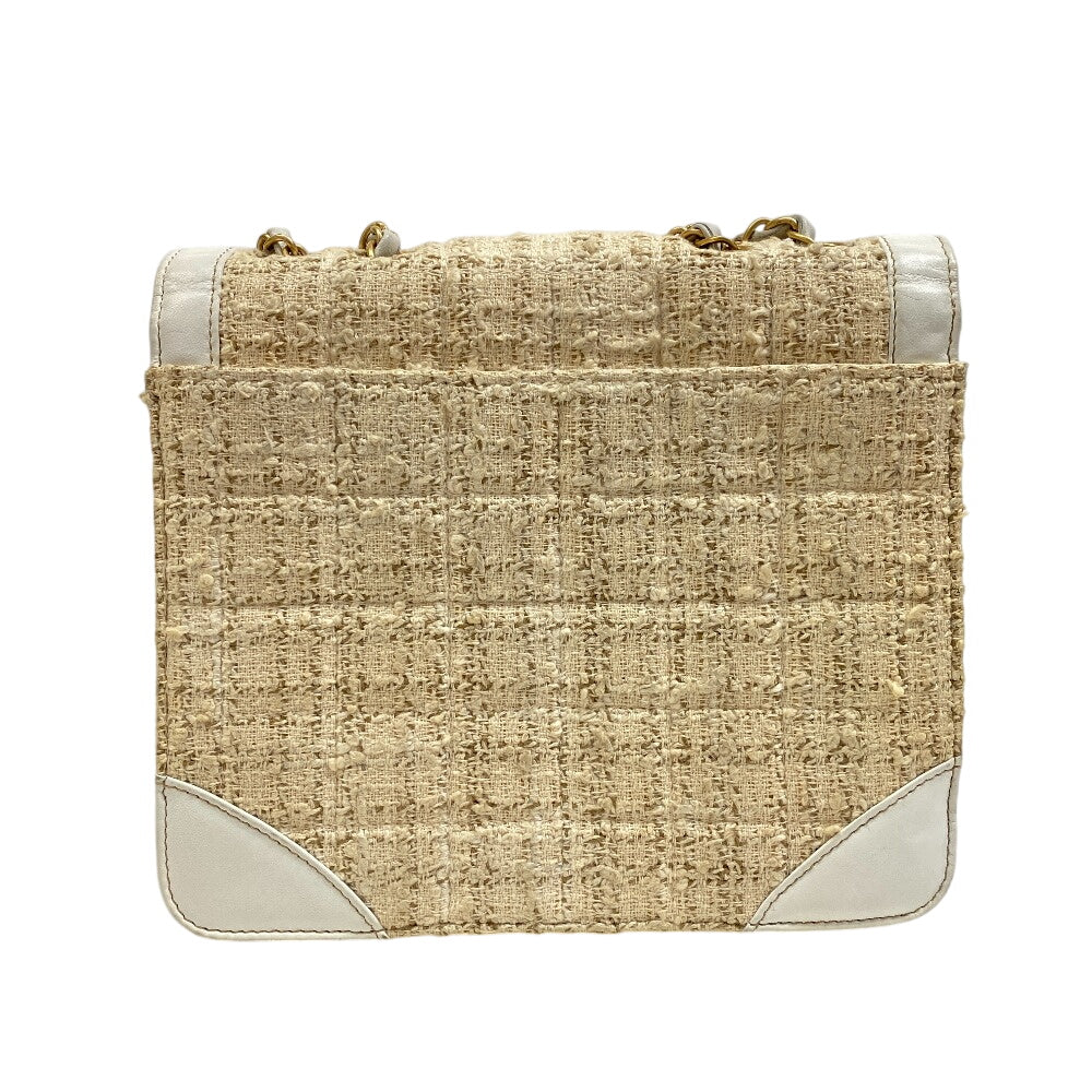 Chanel Tweed WChainShoulder COCO Mark Tweed White Leather Shoulder Bag