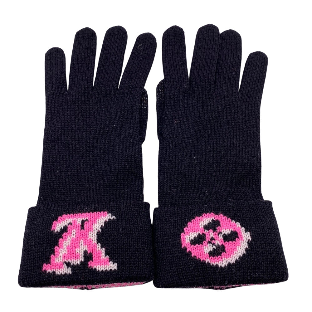 Louis Vuitton gloves M76451 Glove Gon 3D Monogram Wool Black Apparel