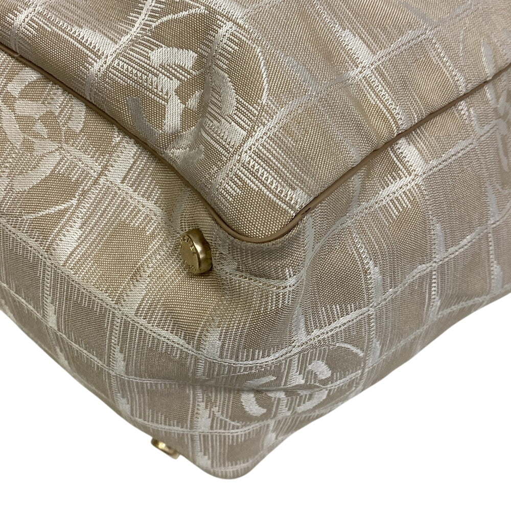Chanel New Line Beige MM Canvas Leather Travel Bag