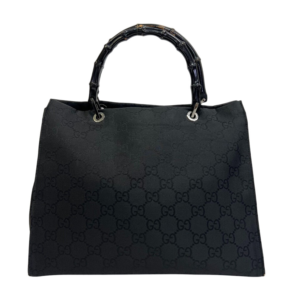 Gucci 002 Bamboo GG pattern Nylon Black Tote Bag