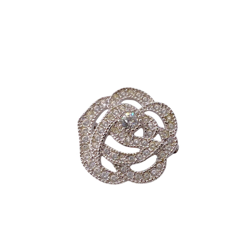 Dior Christian Brooch Metal Rose Women Handbag Silver Travel Bag