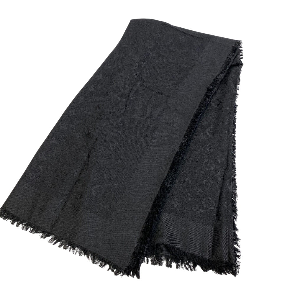 Louis Vuitton shawl Silk Pattern Monogram Wool Black Apparel