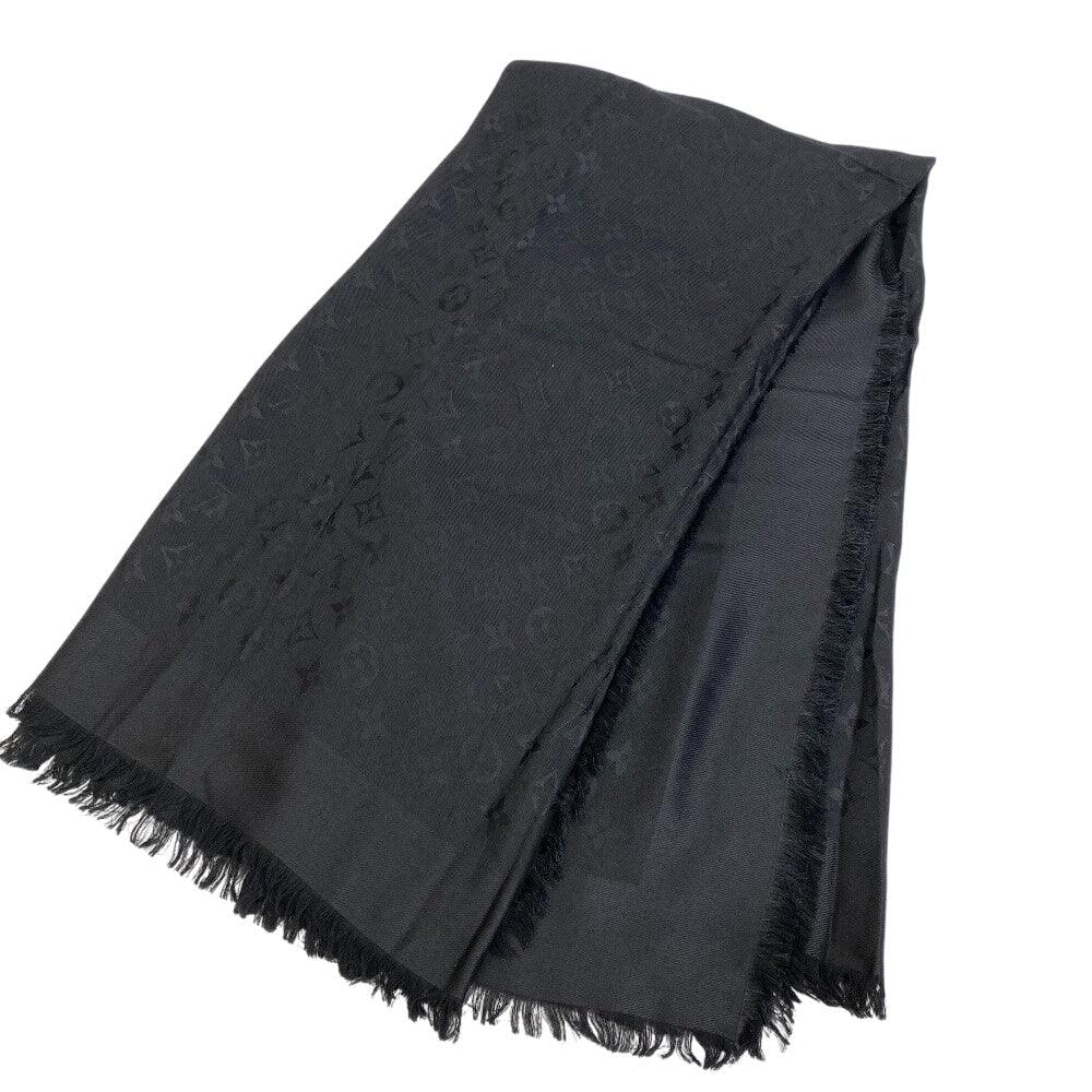 Louis Vuitton shawl Silk Pattern Monogram Wool Black Apparel