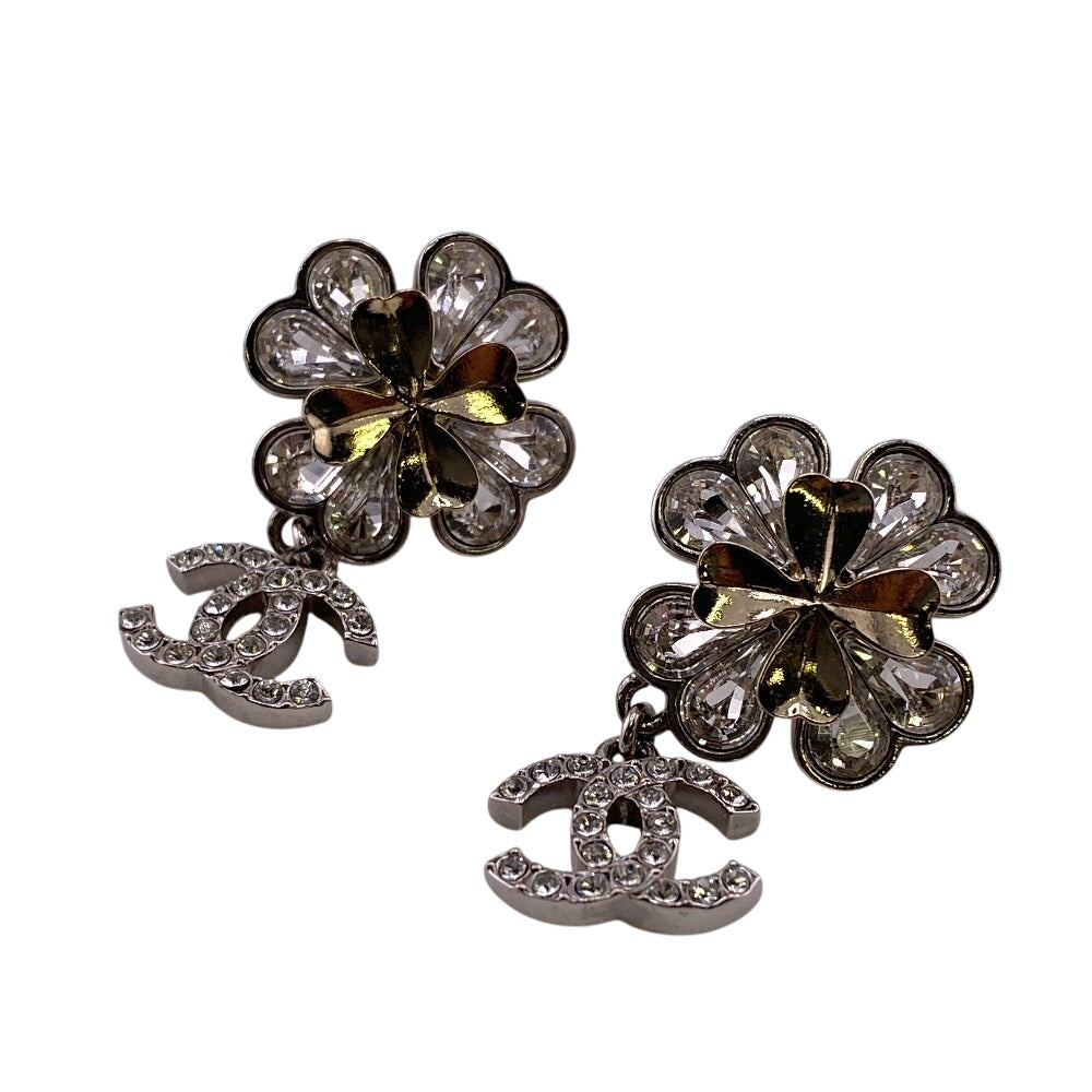 Chanel Pierce ABA906 Plated Rhinestone COCO Mark Gold Silver Jewelry