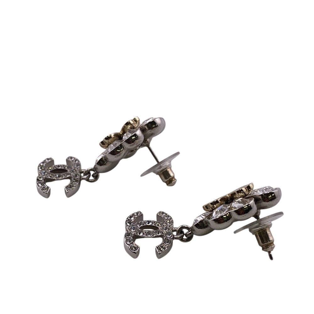 Chanel Pierce ABA906 Plated Rhinestone COCO Mark Gold Silver Jewelry