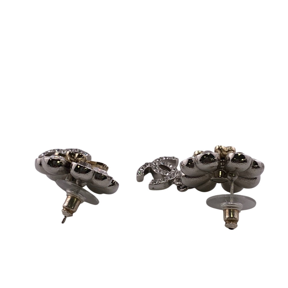 Chanel Pierce ABA906 Plated Rhinestone COCO Mark Gold Silver Jewelry