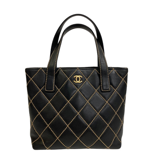 Chanel Kid Calfskin Wild stitch Black Leather Tote Bag