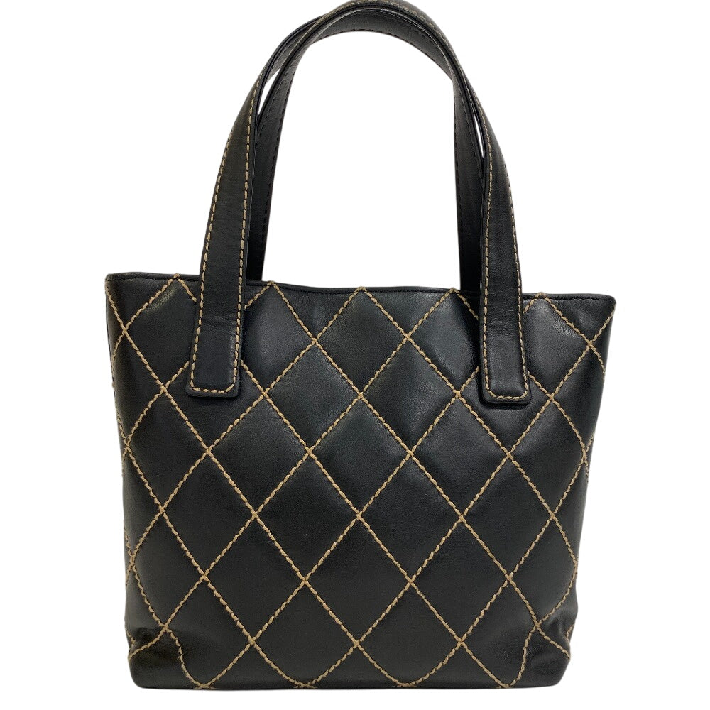 Chanel Kid Calfskin Wild stitch Black Leather Tote Bag
