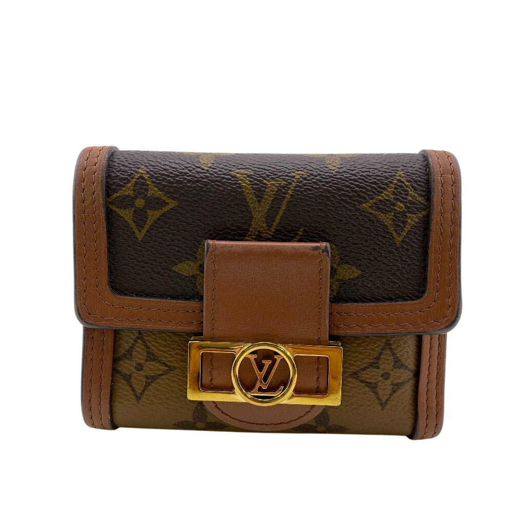 Louis Vuitton Tri-fold M68725 reverse Portefeuille Daufine Monogram Leather Brown Wallet Case Z0014062
