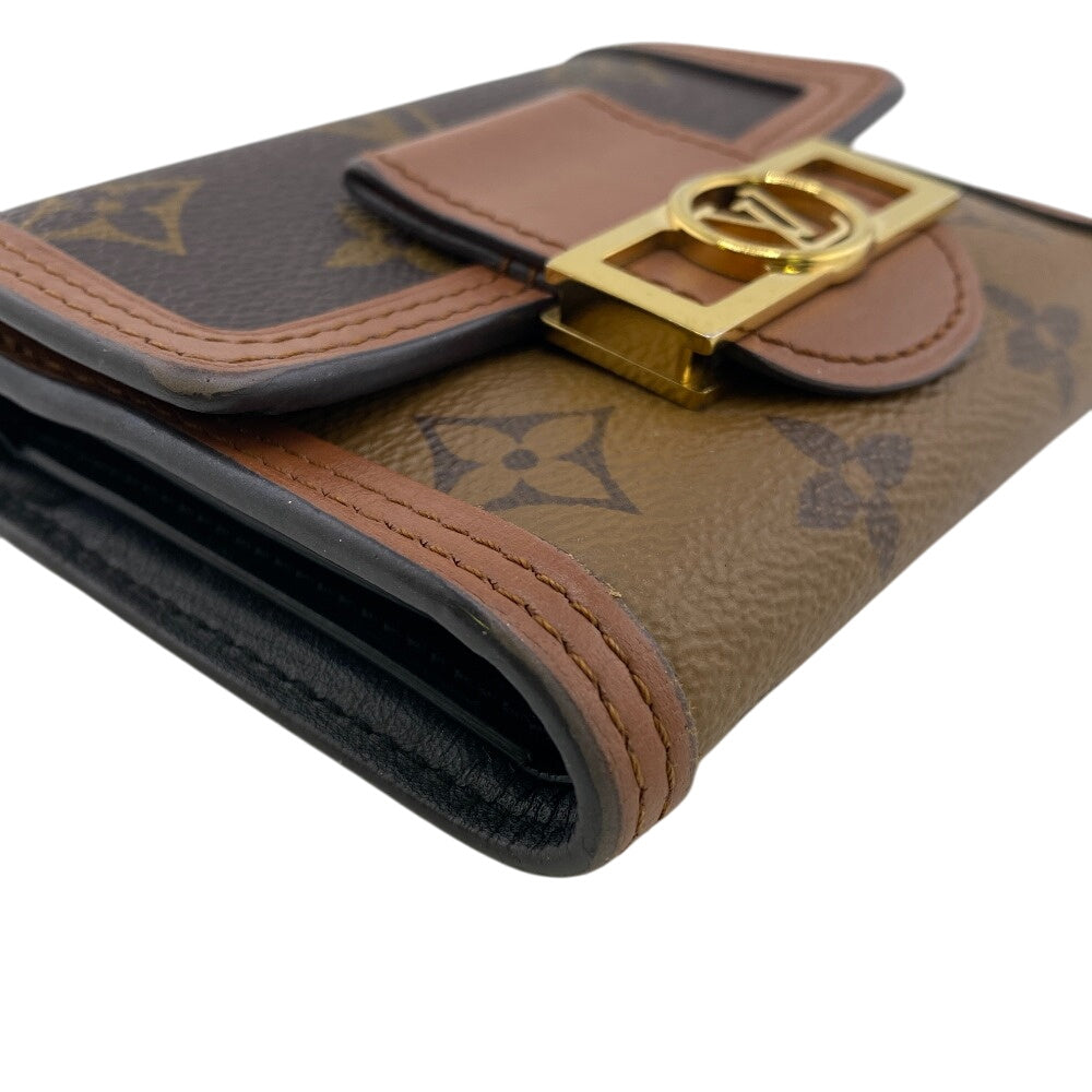 Louis Vuitton Tri-fold M68725 reverse Portefeuille Daufine Monogram Leather Brown Wallet Case Z0014062