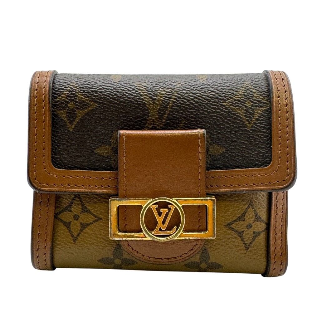 Louis Vuitton Tri-fold M68725 reverse Portefeuille Daufine Monogram Leather Brown Wallet Case