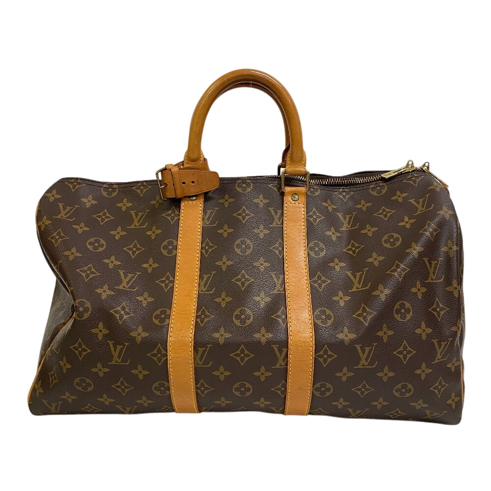 Louis Vuitton Boston Duffel Cloth Keepall 45 Monogram Leather Brown Travel Bag