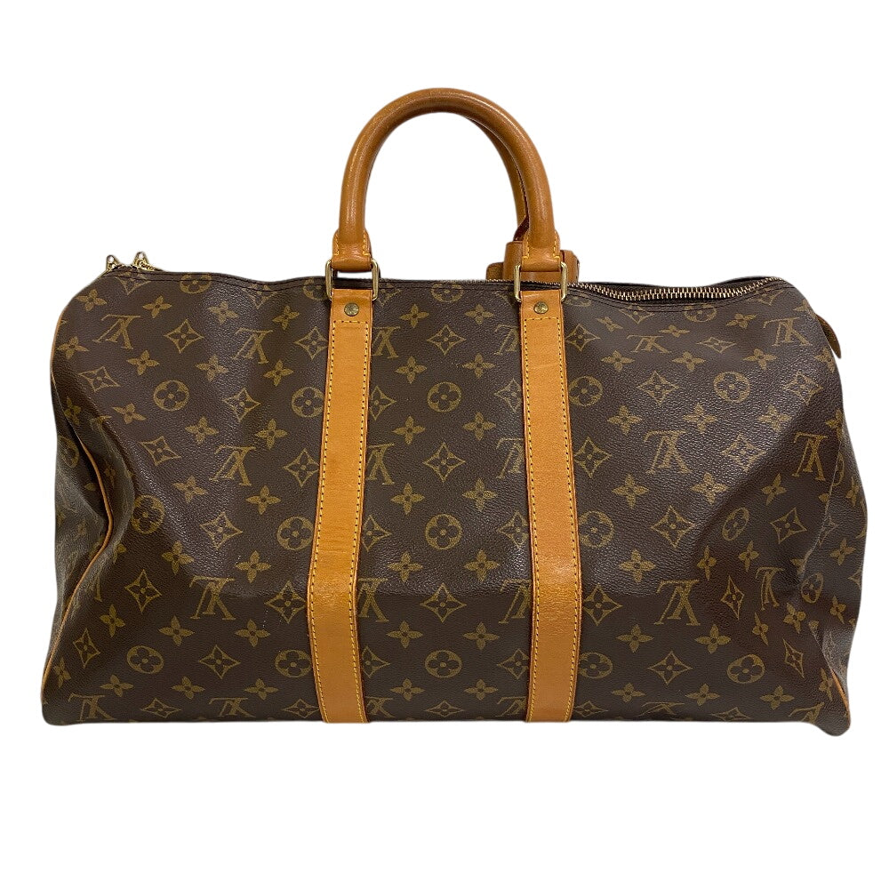 Louis Vuitton Boston Duffel Cloth Keepall 45 Monogram Leather Brown Travel Bag