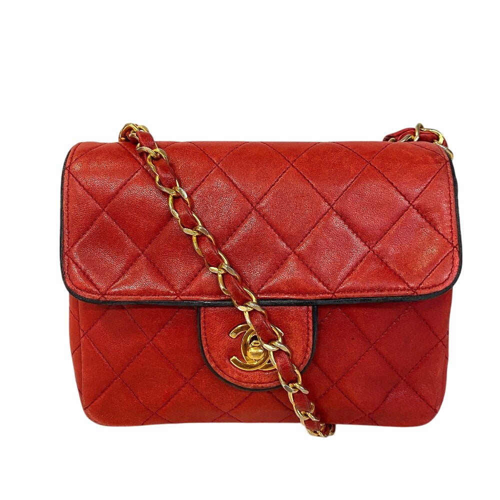 Chanel lambskin matrasse Red Leather Shoulder Bag