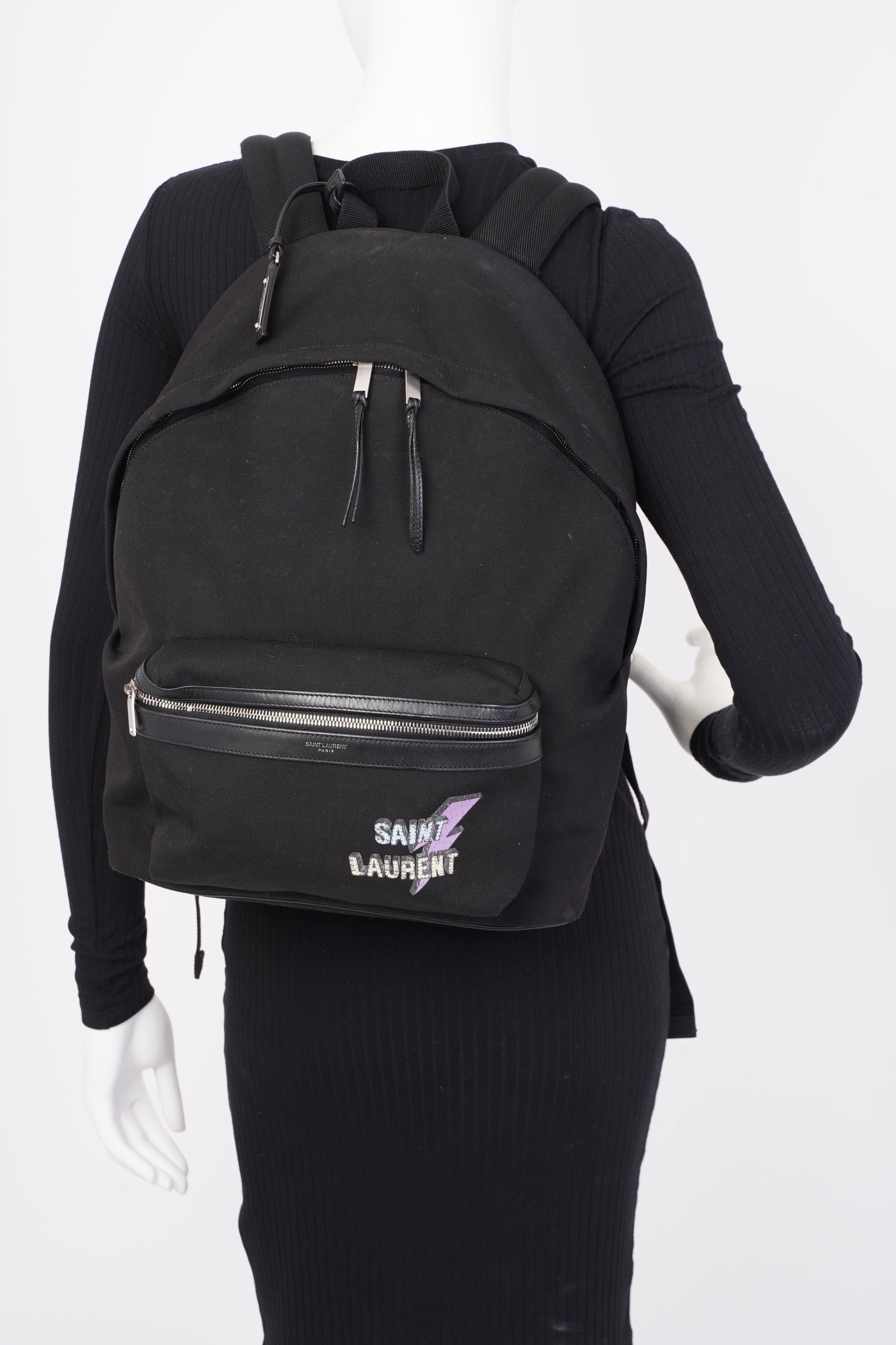 YSL Saint Laurent Print City Backpack Canvas Black