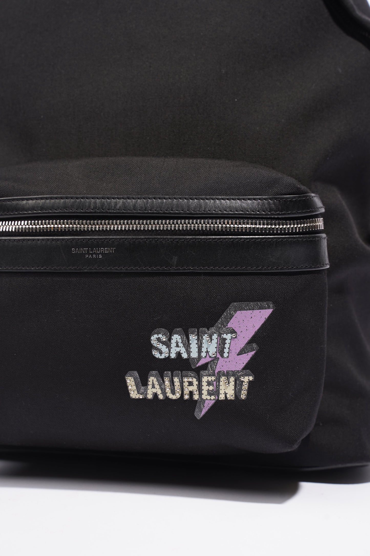 YSL Saint Laurent Print City Backpack Canvas Black