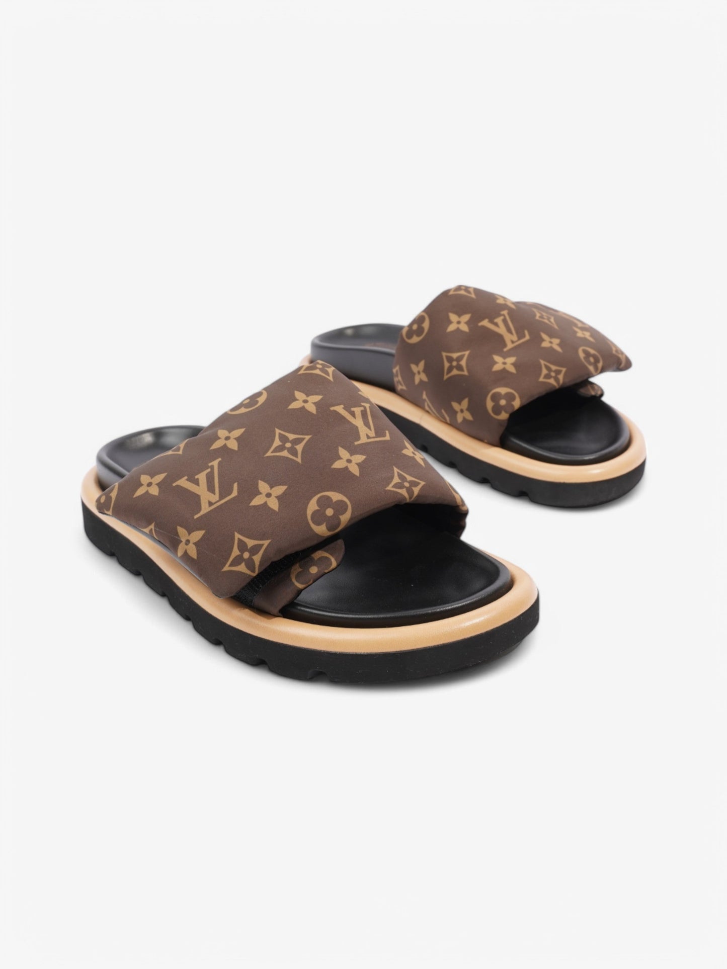 Louis Vuitton Pool Pillow Slides Nylon EU 38 Brown Beige Handbag
