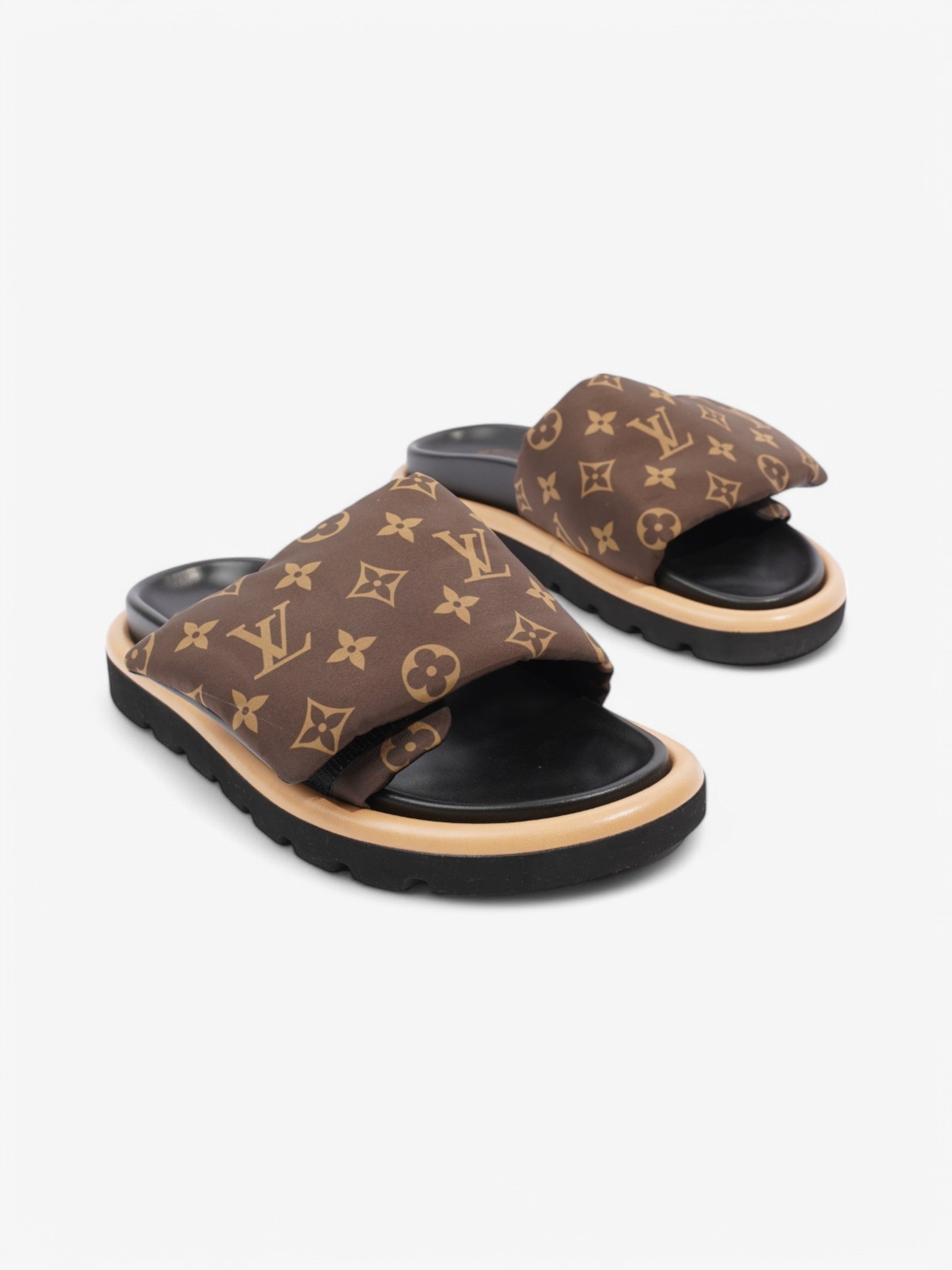 Louis Vuitton Pool Pillow Slides Nylon EU 38 Brown Beige Handbag