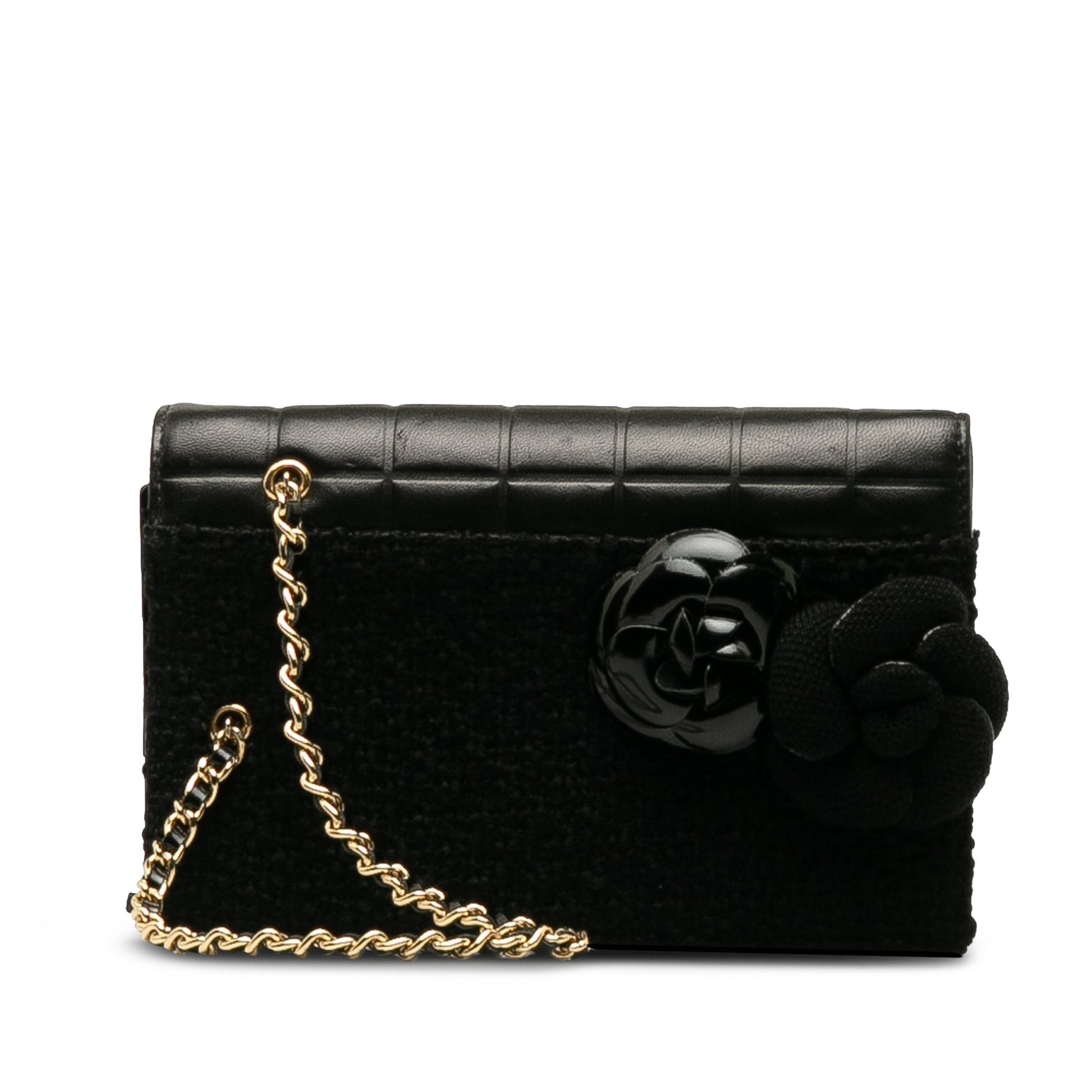 CHANEL Tweed Chocolate Bar Camellia Clutch Clutch Bag