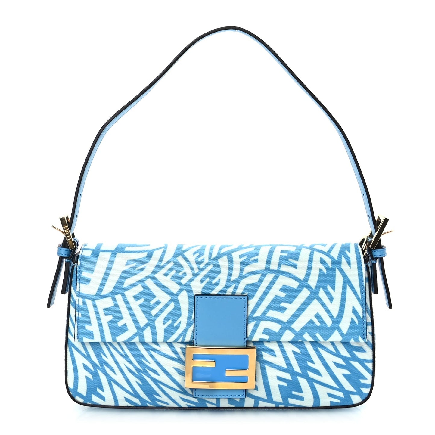 Fendi Handbag X Glazed King FF Vertigo Baguette Cyber Canvas Vitello White Shoulder Bag