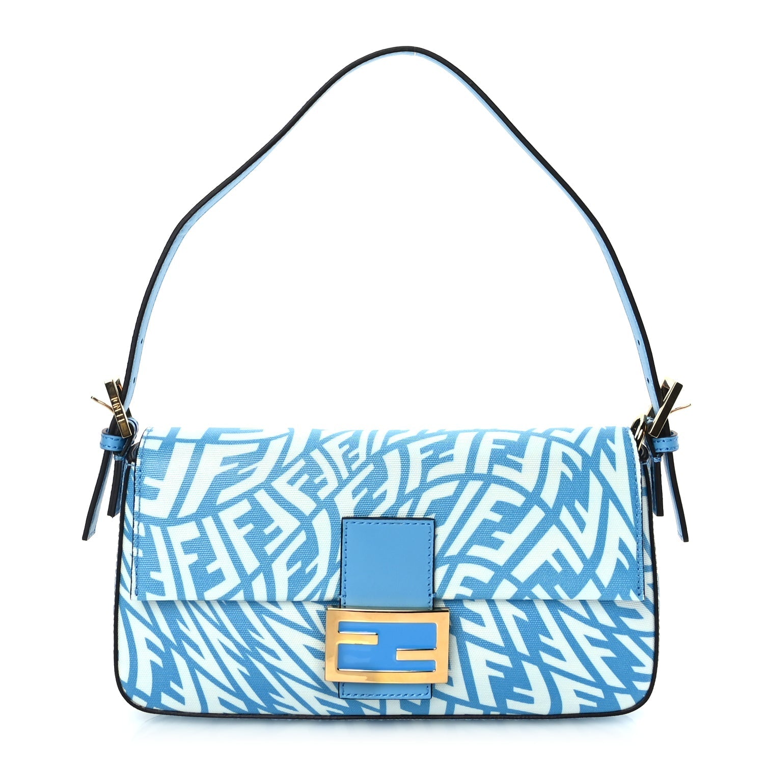 Fendi Handbag X Glazed King FF Vertigo Baguette Cyber Canvas Vitello White Shoulder Bag