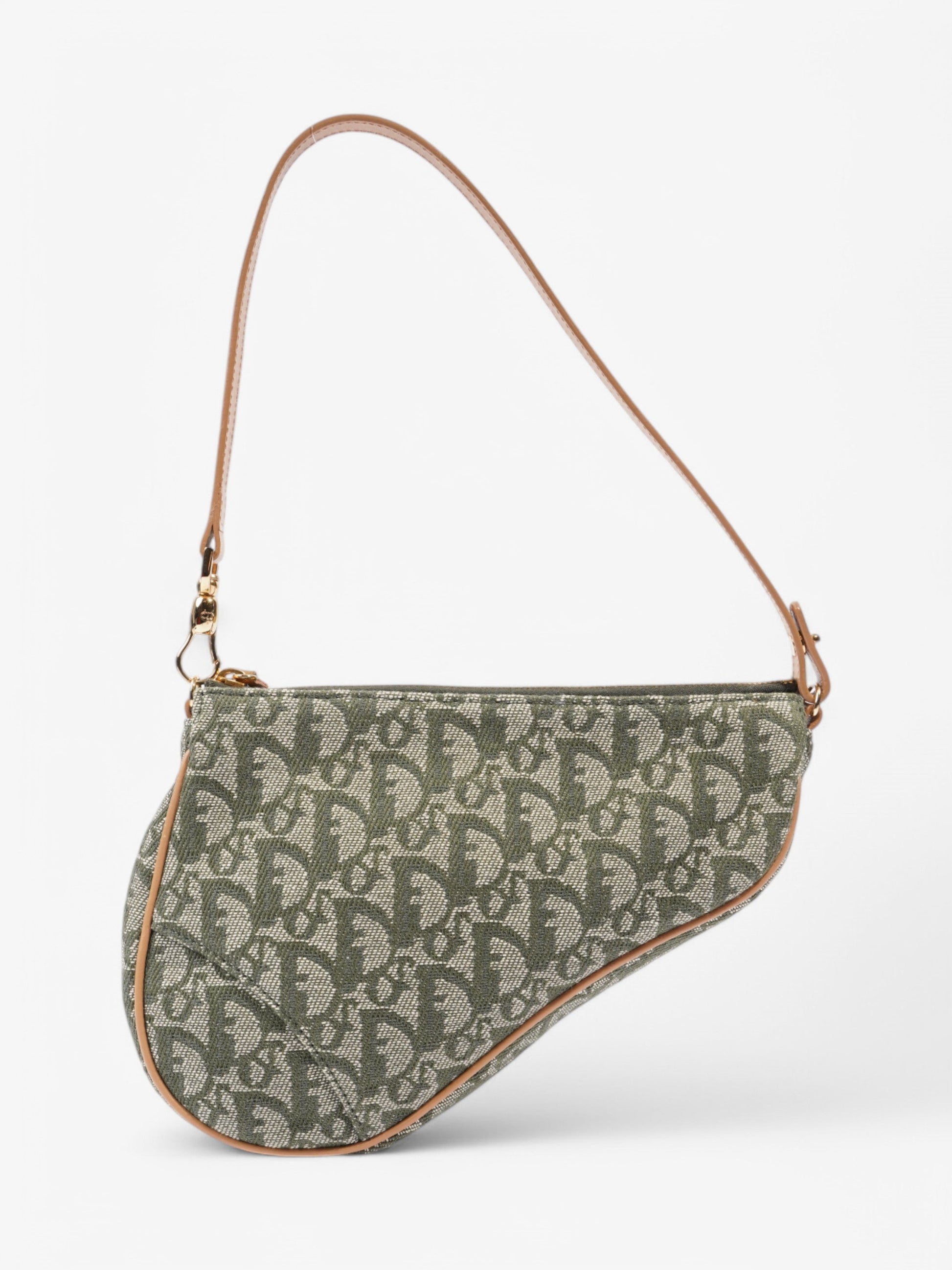 Dior Christian Saddle Pochette Shoulder Bag Canvas Green Mini