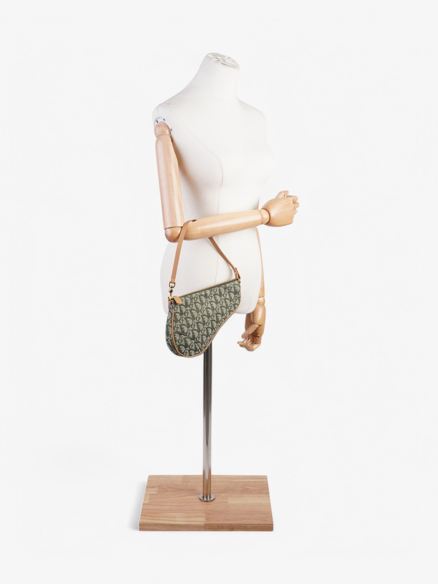 Dior Christian Saddle Pochette Shoulder Bag Canvas Green Mini