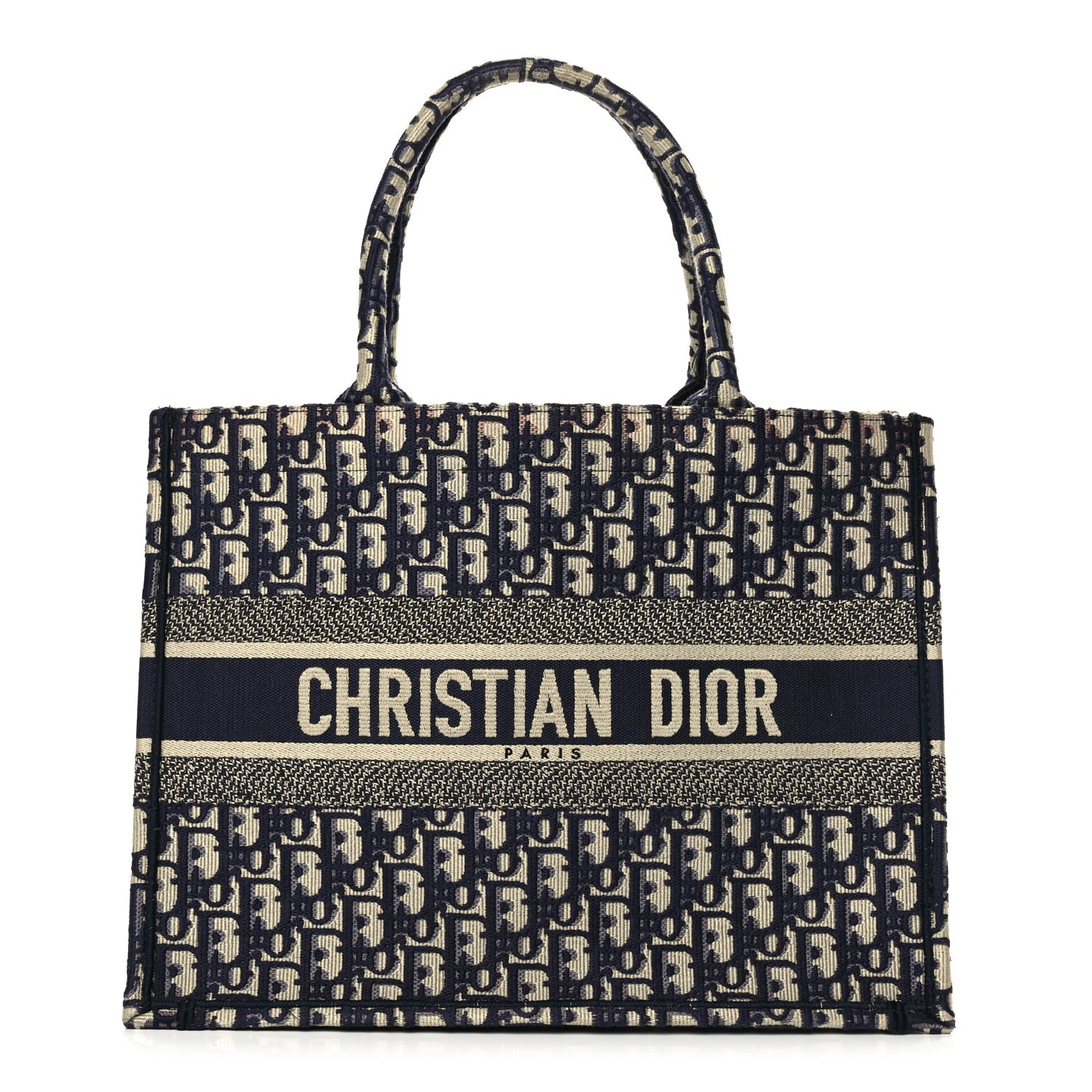 Dior Tote Bag Christian Oblique Book Tote Canvas Beige Blue