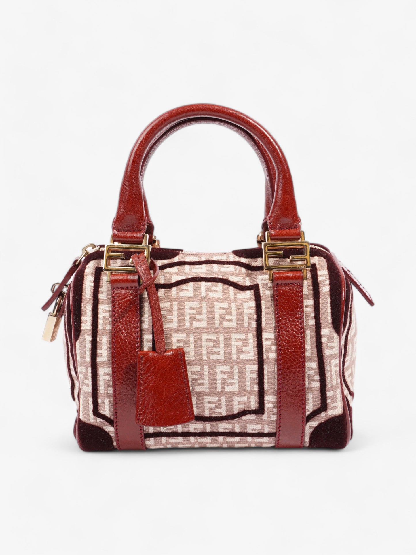 Fendi Zucchino Boston Burgundy Travel Bag Canvas