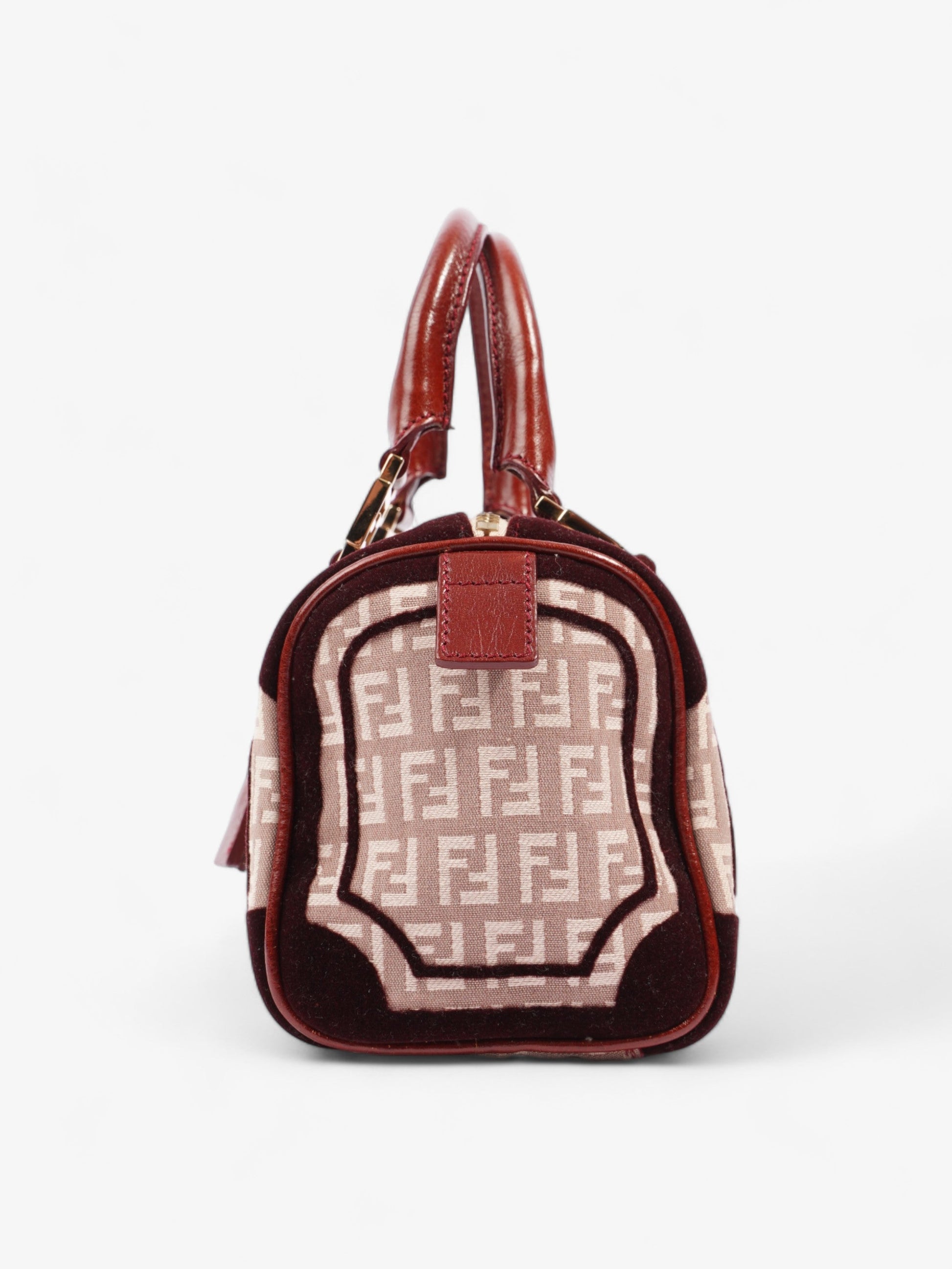 Fendi Zucchino Boston Burgundy Travel Bag Canvas