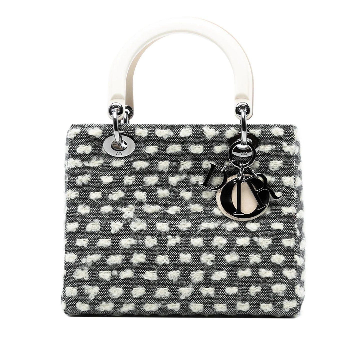 Dior Handbag Tweed Lady Satchel Gray Medium Satchel Bag