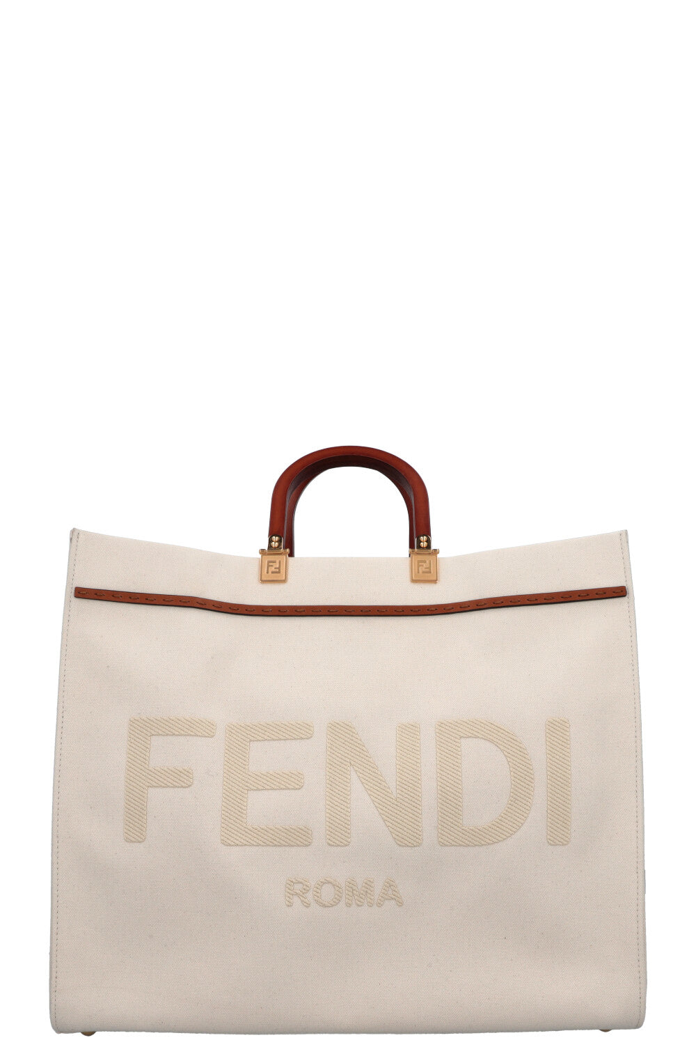 Fendi Tote Bag Sunshine Ivory Canvas Large